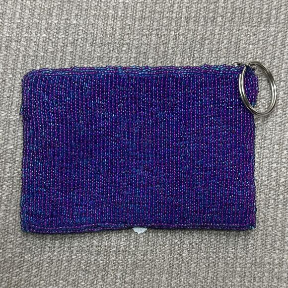 Hippie 2000s beaded peace sign purple coin purse with keychain Elissa Bloom - Picture 3 of 4